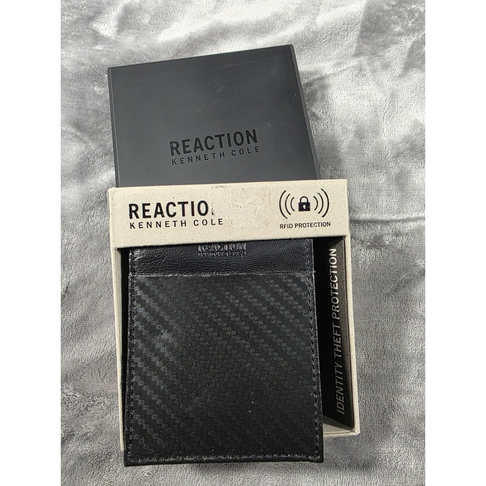 Kenneth Cole Reaction Wallet Black Slimfold Carbon Fiber RFID Protection NEW‎